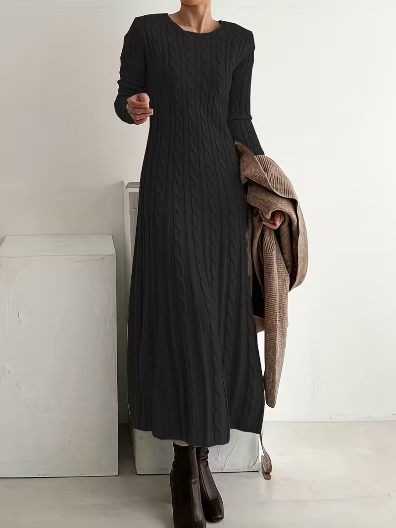 JEMINA ELEGANT LONG CABLE-KNIT DRESS