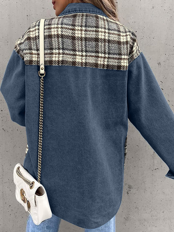 Denim jack met lange mouwen en geruite knopen