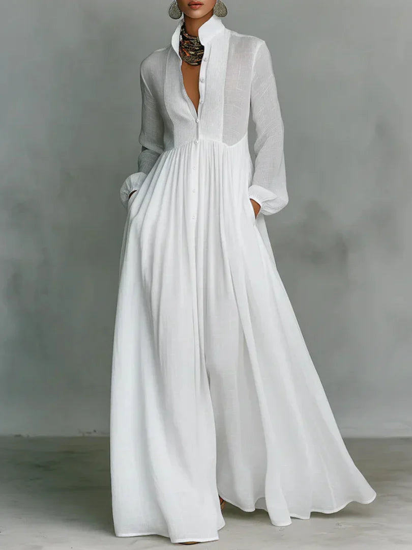 FREYJA LONG SLEEVE BUTTON-FRONT MAXI DRESS