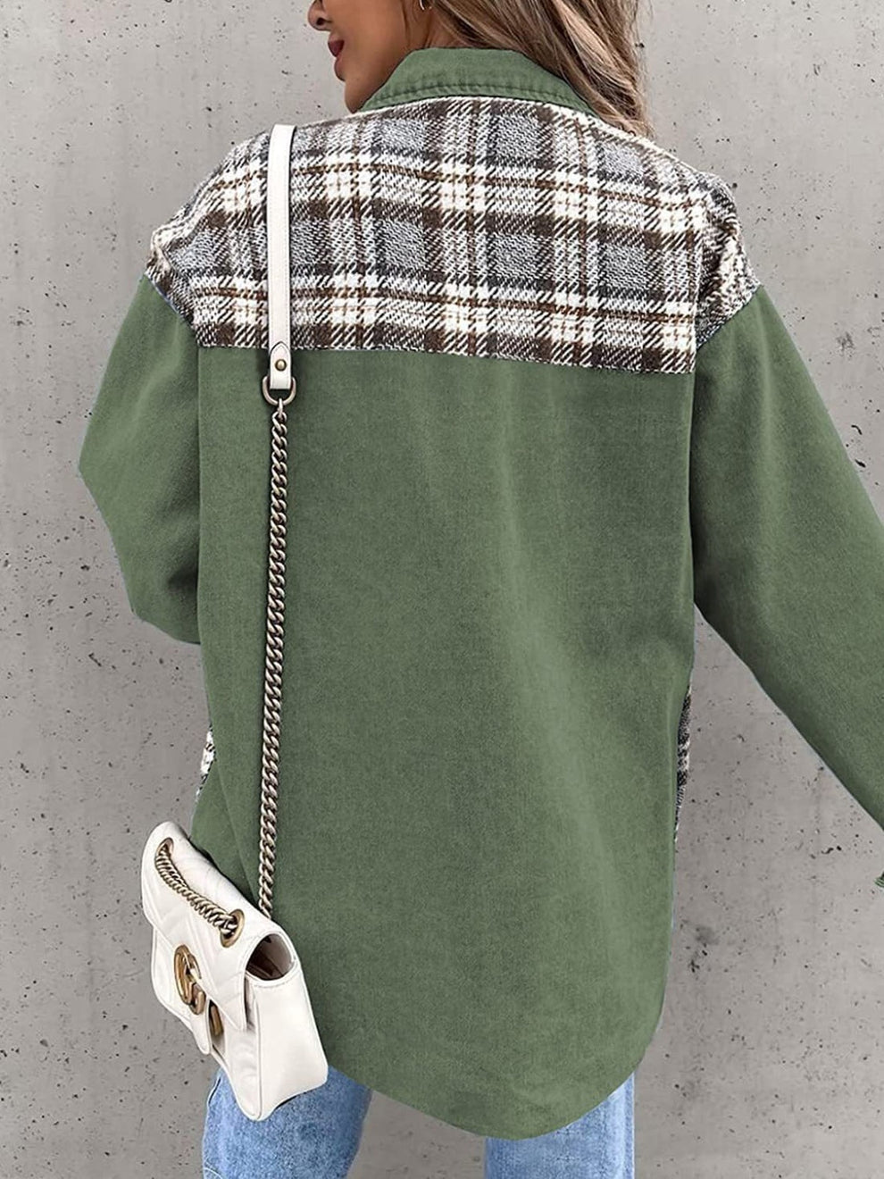 Denim jack met lange mouwen en geruite knopen