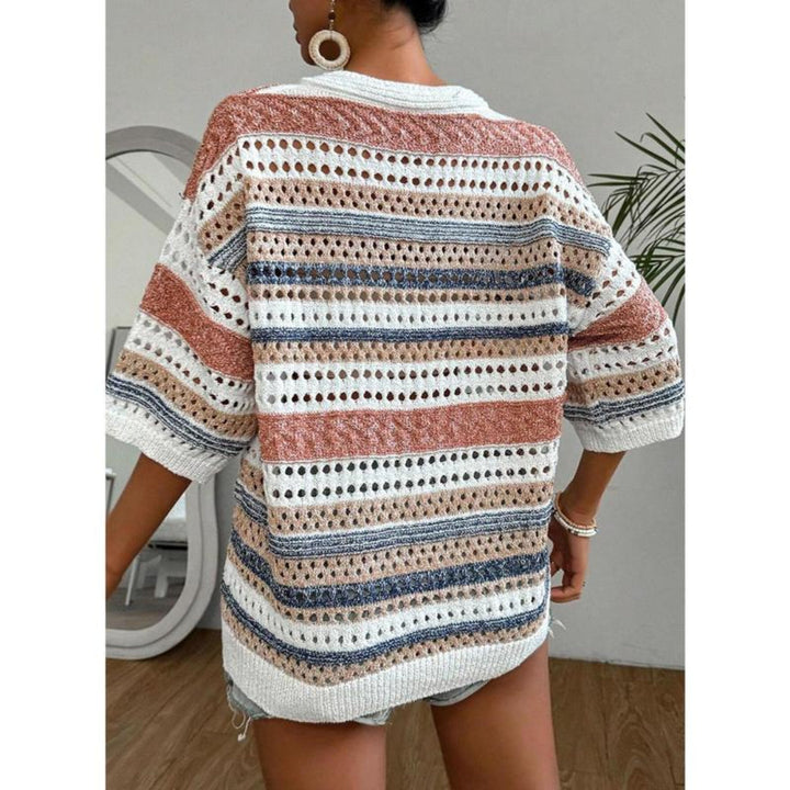 KELISE STRIPED CROCHET V-NECK SUMMER TOP