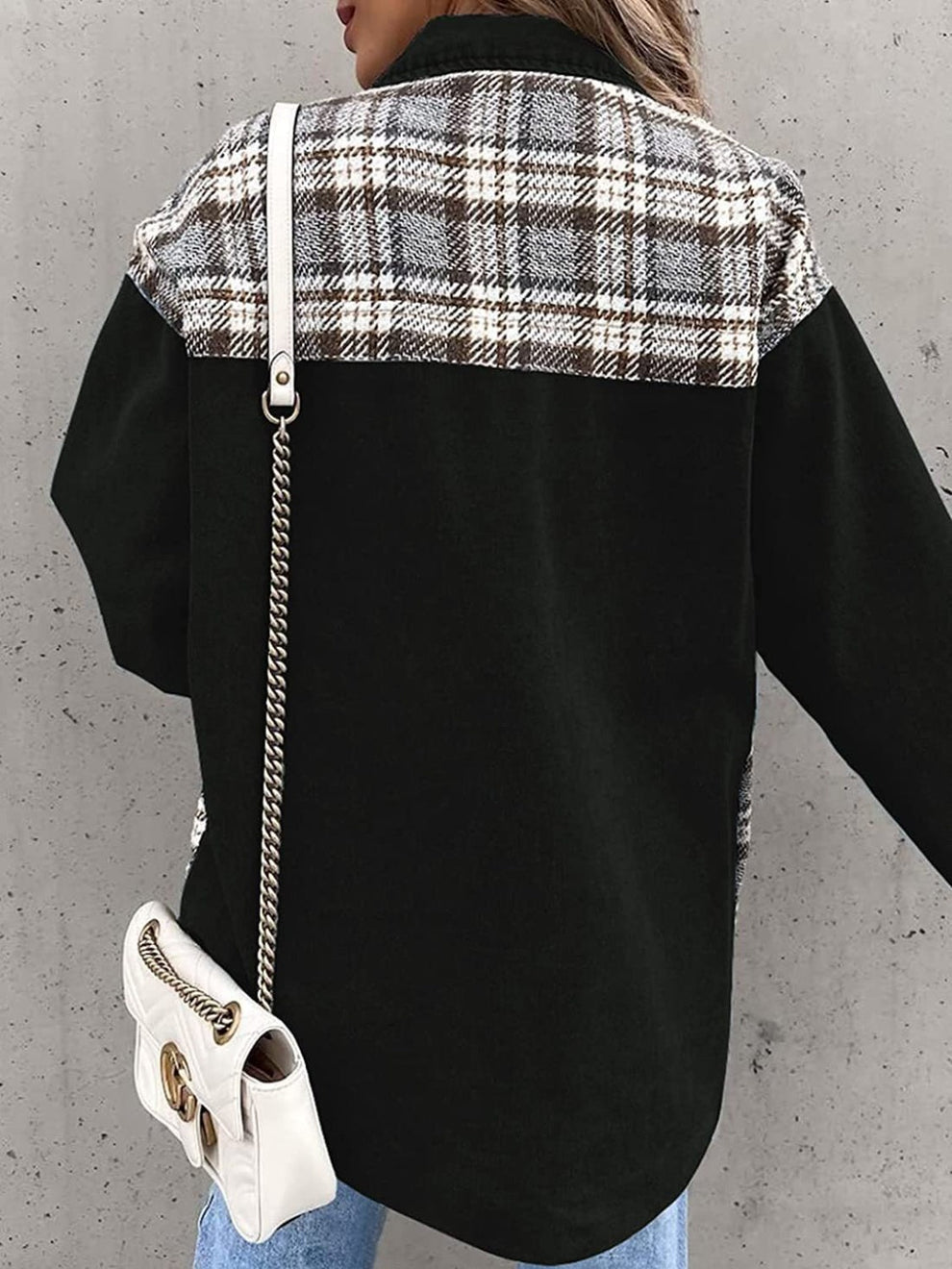 Denim jack met lange mouwen en geruite knopen