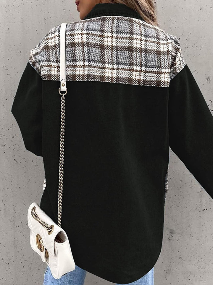Denim jack met lange mouwen en geruite knopen