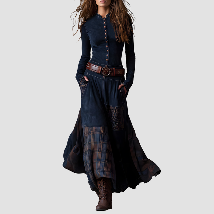 CHARLOTTE SUEDE PLAID MAXI DRESS