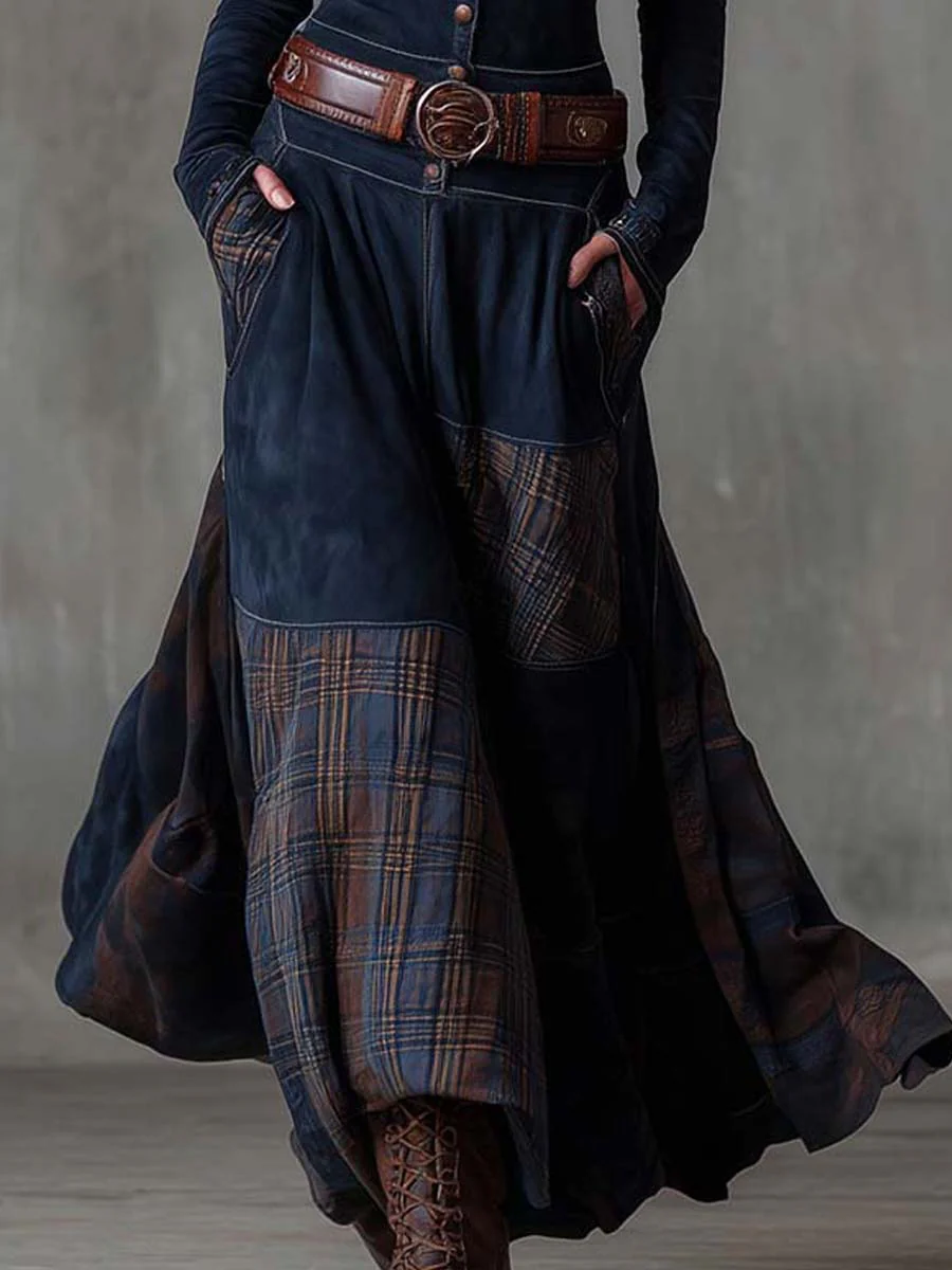 CHARLOTTE SUEDE PLAID MAXI DRESS