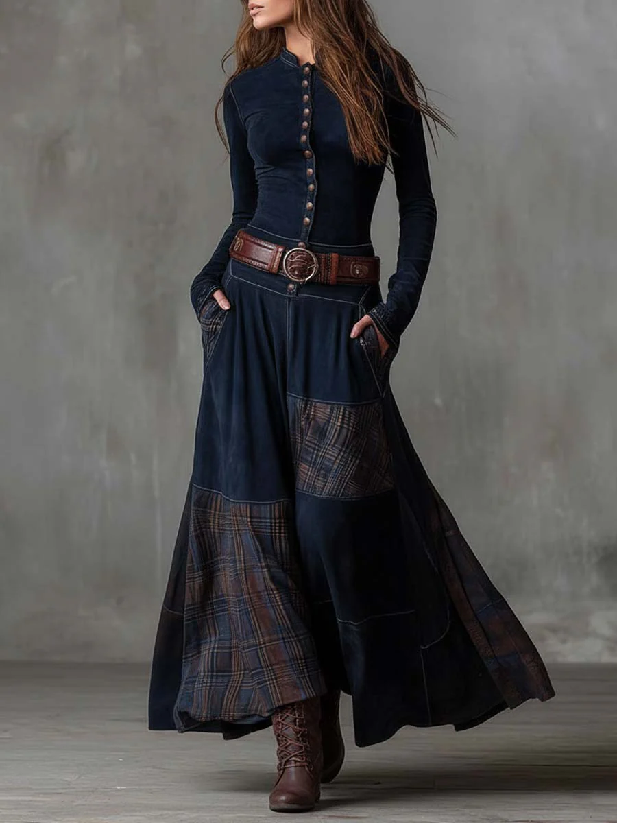 CHARLOTTE SUEDE PLAID MAXI DRESS