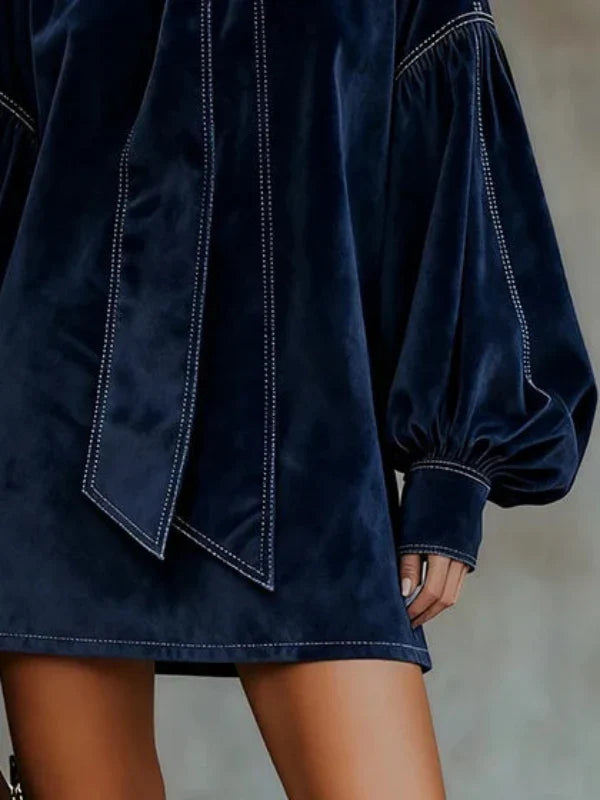 ORLISSEA VELVET LANTERN SLEEVE MINI DRESS