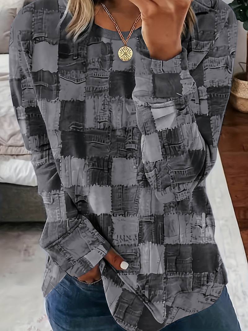 TALYA CASUAL LONG-SLEEVE PLAID TOP