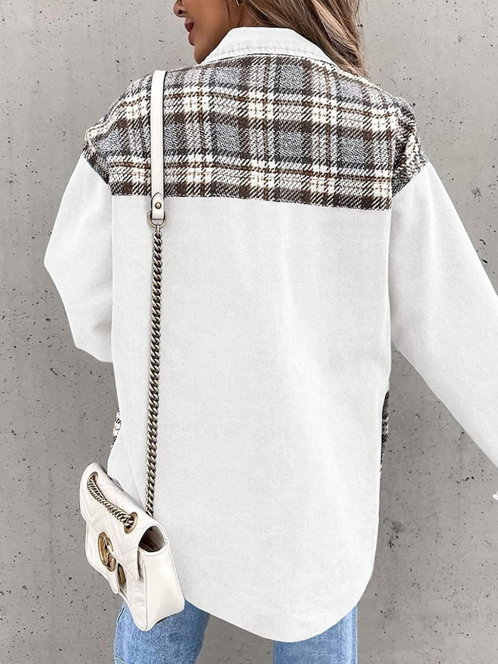 Denim jack met lange mouwen en geruite knopen