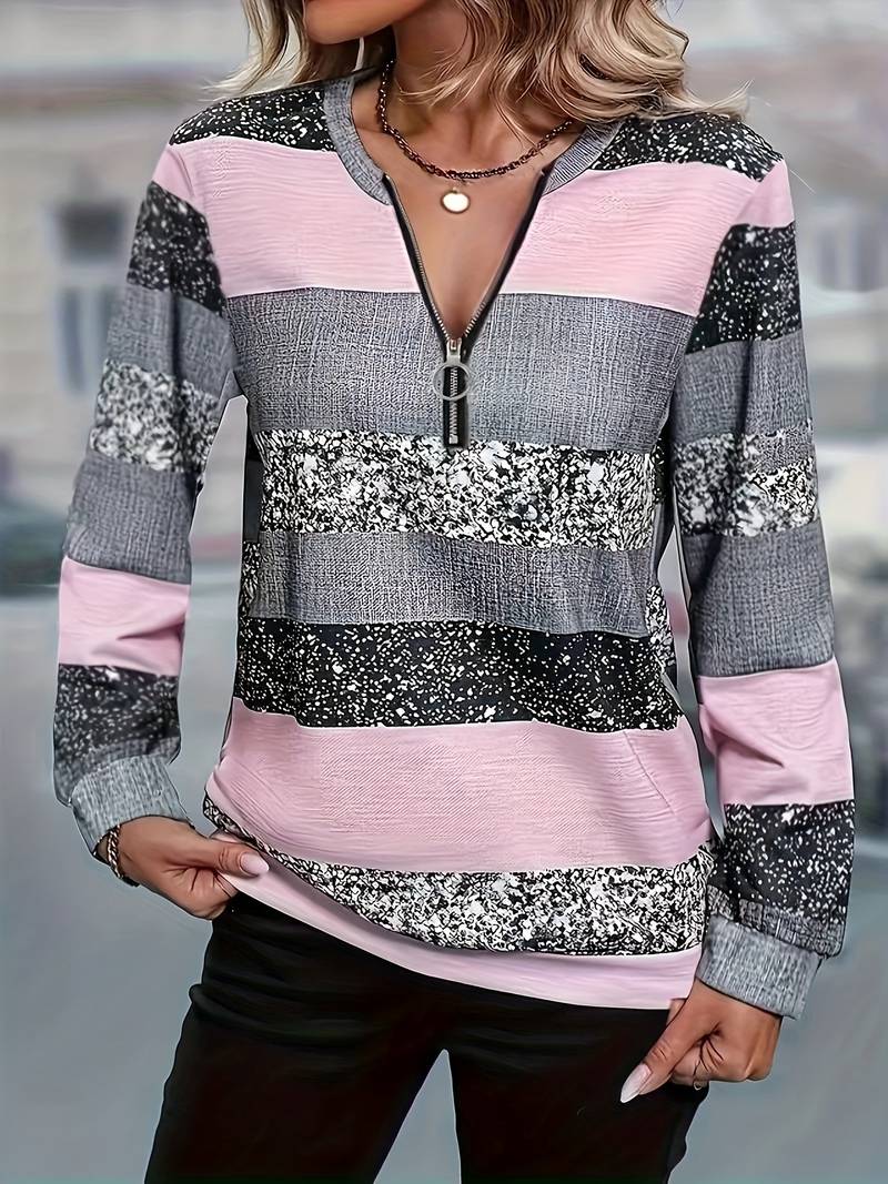 AVITAL CASUAL STRIPED ZIP SWEATSHIRT
