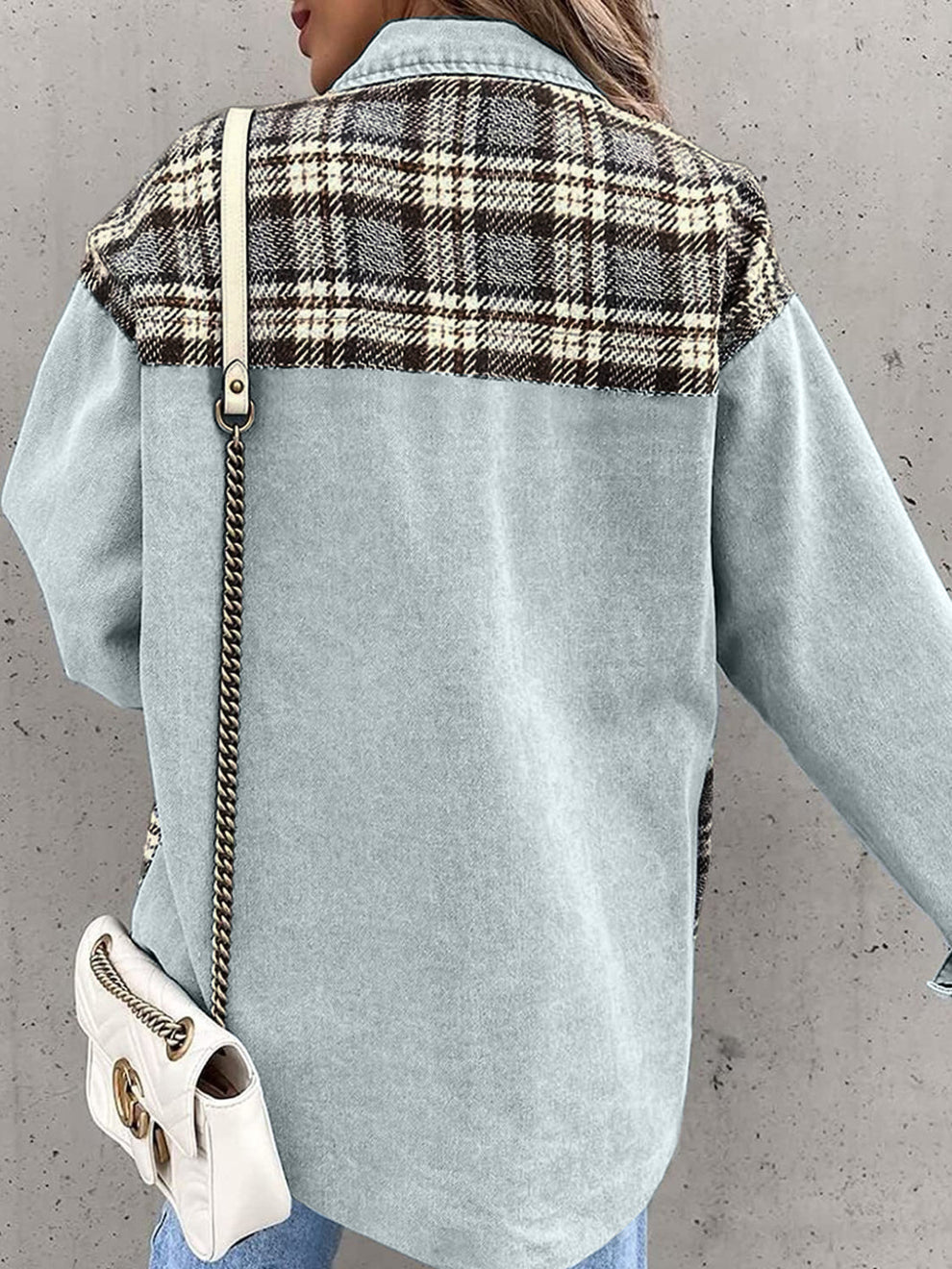 Denim jack met lange mouwen en geruite knopen