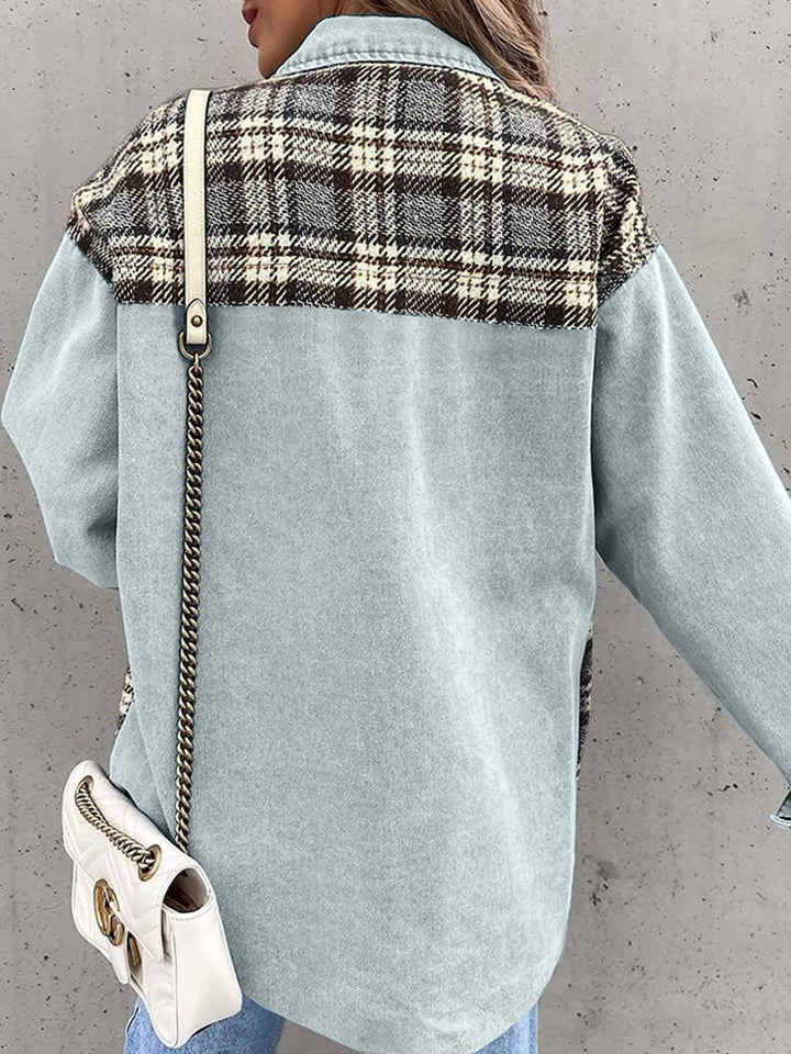 Denim jack met lange mouwen en geruite knopen