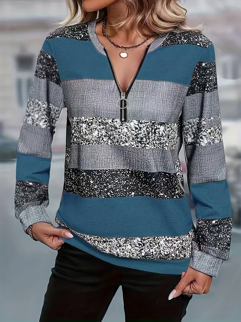 AVITAL CASUAL STRIPED ZIP SWEATSHIRT