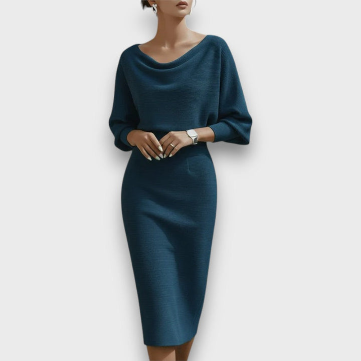 LUNARIA DRAPED BATWING MIDI DRESS