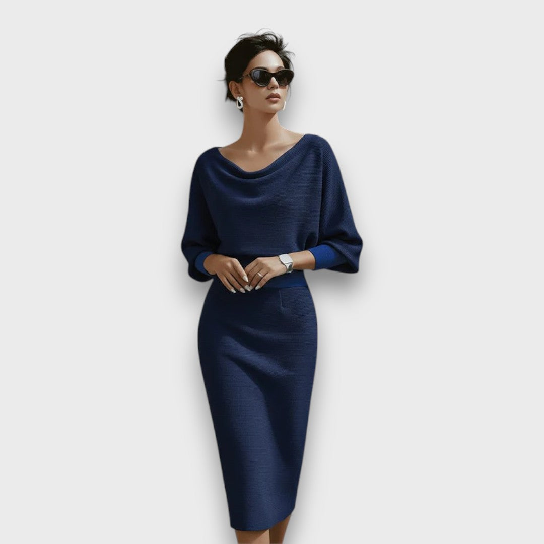 LUNARIA DRAPED BATWING MIDI DRESS