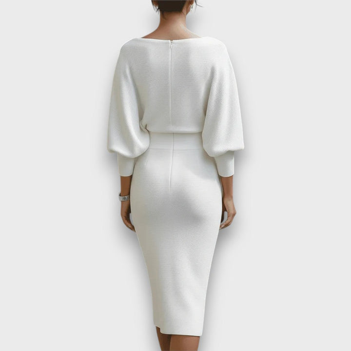 LUNARIA DRAPED BATWING MIDI DRESS