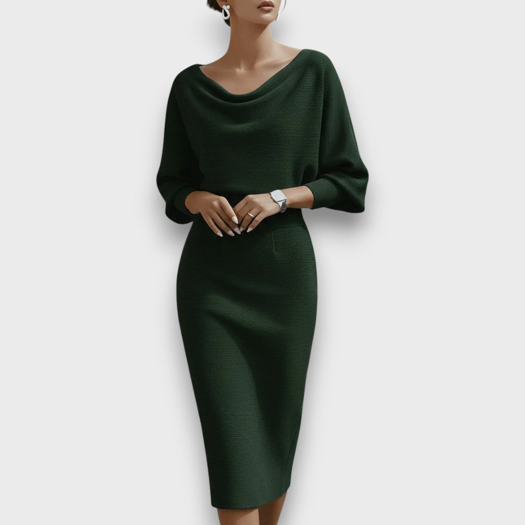 LUNARIA DRAPED BATWING MIDI DRESS