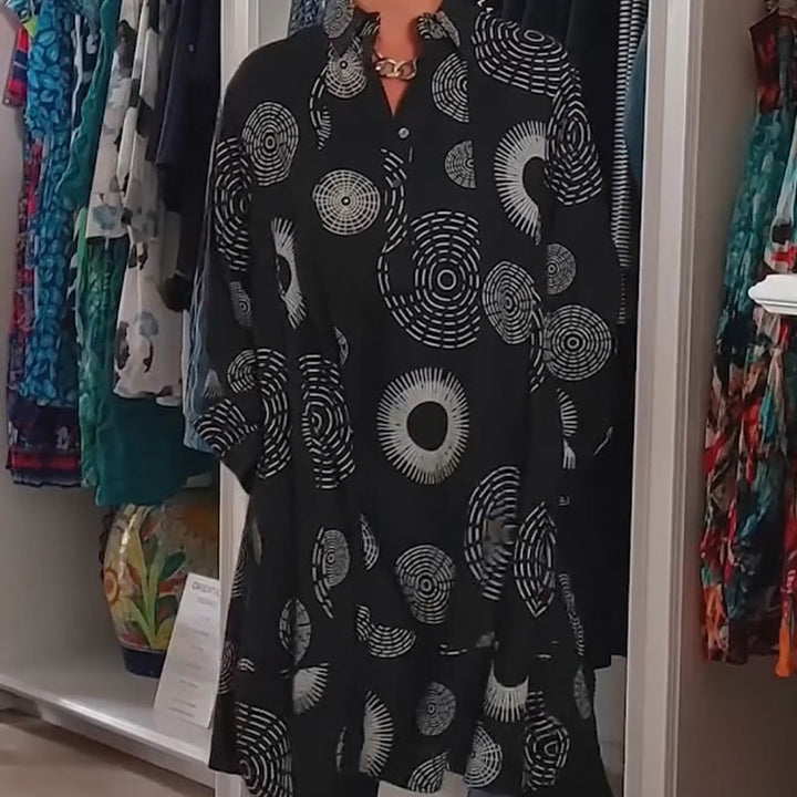Uitverkoop🎉Elegante bedrukte jurk met lange mouwen