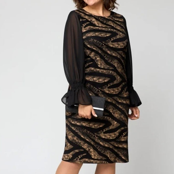 💃Laatste dag uitverkoop - 50% UIT🎉 Damesjurk met lange mouwen en ronde halsprint