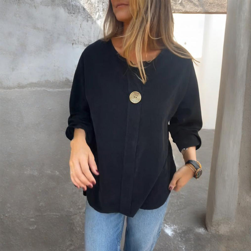 Vrouwenblouse in relaxed model met opgestroopte mouwen