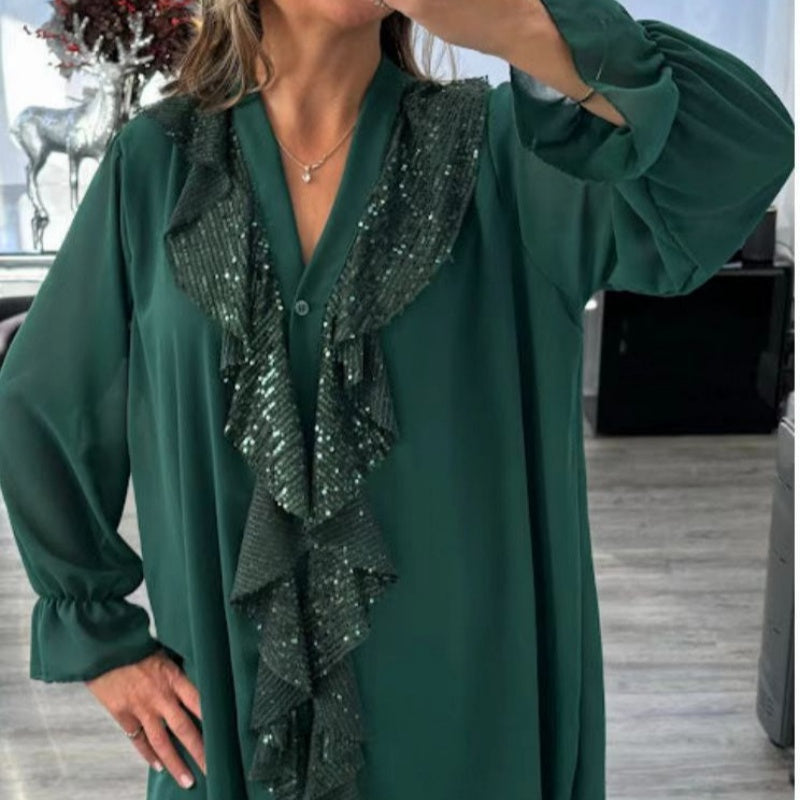 CALISTA CHIFFON V-NECK SEQUIN BLOUSE