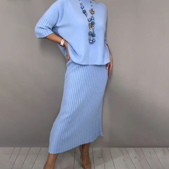 ✨ Tijdloze elegantie voor de feestdagen – Gebreide trui & midi-rok set | Kerst Early Bird Deal – 50% korting voor korte tijd
